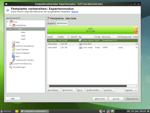 Mit dem Partitionswerkzeug k&ouml;nnen auch RAID- und LVM-Partitionen...