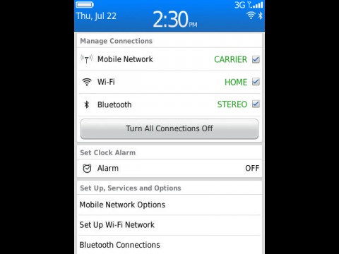 Blackberry 6 - Klick auf die Statusleiste �ffnet diese �bersicht