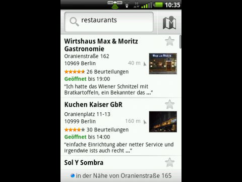 Google Maps 4.4 - In der N&auml;he - Suchergebnisliste
