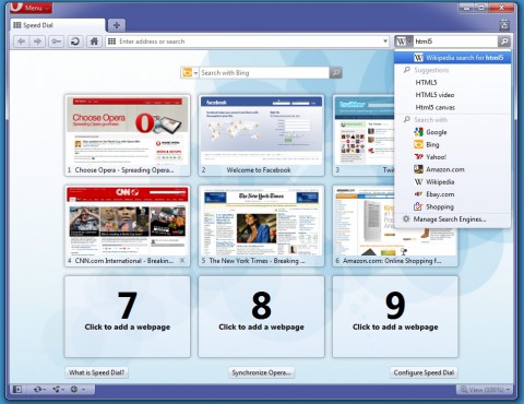 Opera 10.60 mit mehr Suchmaschinen
