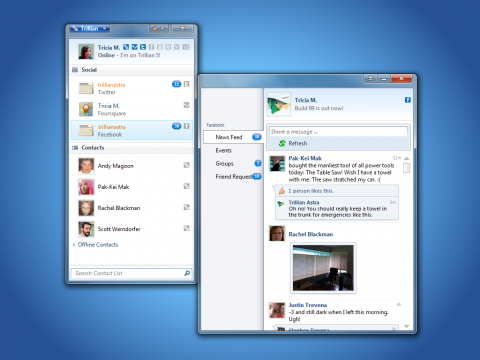 Trillian 5 mit Plugins f&uuml;r Facebook, Twitter und LinkedIn