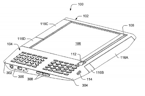 Dieses Design hat sich Amazon patentieren lassen. Rechts neben dem gro&szlig;en Display sitzt das kleine. (Nr. 108) (Bild: Patentschrift)