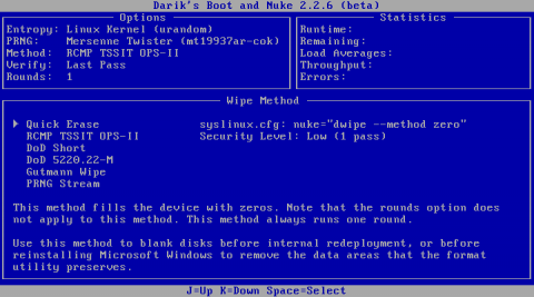 Die Quick-Erase-Option radiert ein virenbefallenes Windows von der Festplatte.