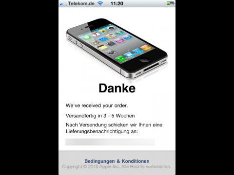 iPhone 4 Case Programm - abgeschlossene Bestellung
