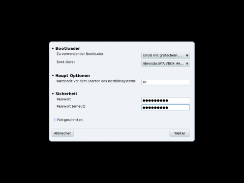 Auf Wunsch richtet Mandriva f&uuml;r den Bootmanager Grub eine Passwortsperre ein.
