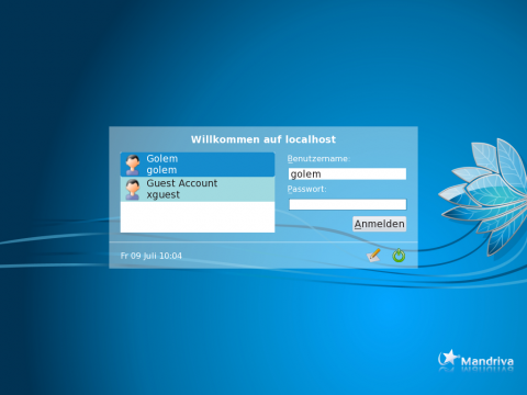 Der Login-Manager in der KDE-Version von Mandriva Linux 2010 Spring One