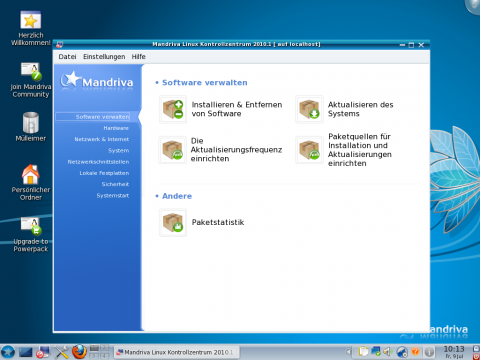 Das Verwaltungswerkzeug Mandriva Linux Kontrollzentrummit den Software-Optionen