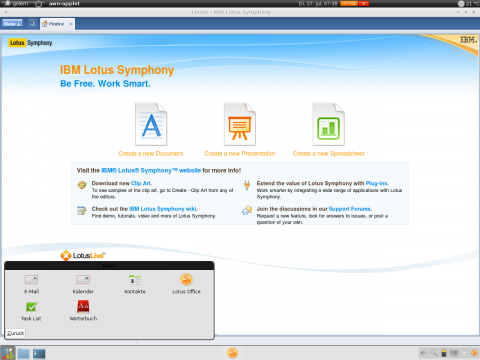 Als B&uuml;roprogramm hat der Entwickler die Lotus Symphony-Suite von IBM...