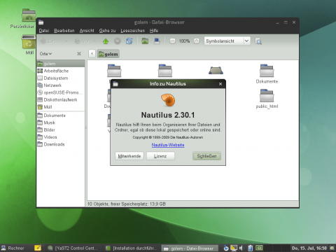 Der Dateimanager Nautilus erh&auml;lt unter Opensuse 11.3 standardm&auml;&szlig;ig eine zweigeteilte Fensteransicht.