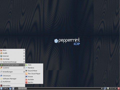 Peppermint OS Ice bringt auch Verkn&uuml;pfungen zu popul&auml;ren Multimedia-Portalen im Internet mit.