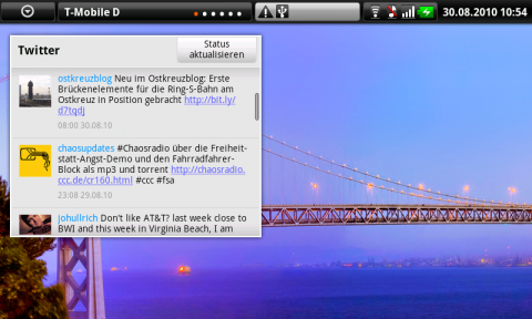 Das Twitter-Widget. Auf einem normalen Handydisplay w&auml;re es viel zu gro&szlig; - auf dem Dell Streak ist es praktisch.