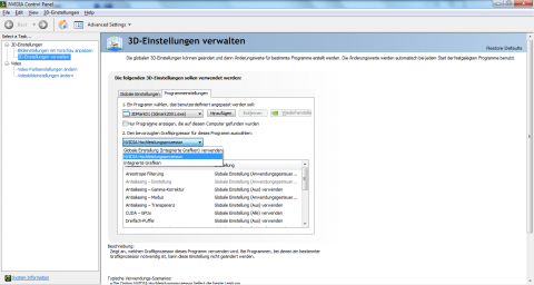 Nvidia Control Panel: Hier kann die GPU ausgew&auml;hlt werden,...