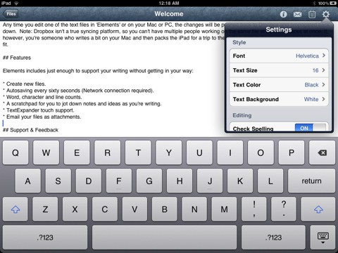 Second Gear Elements auf dem iPad