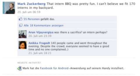 Mark Zuckerberg nutzt seit Juli 2010 ein Android-Smartphone.