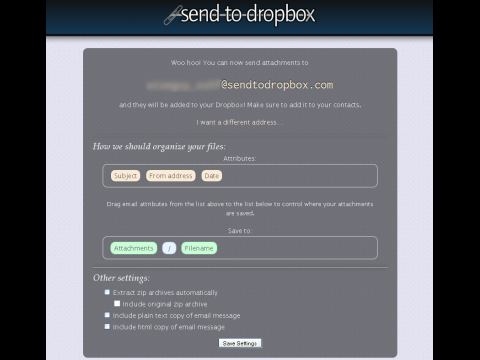 Send to Dropbox - Optionen