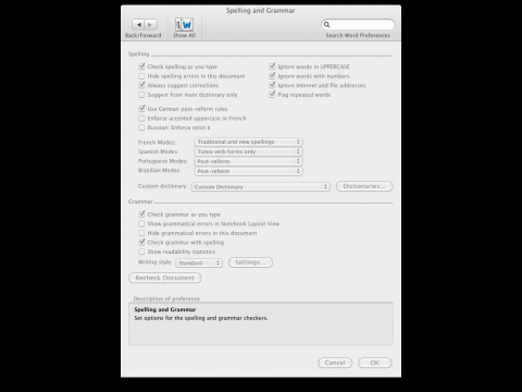 Einstellungen in Word