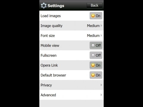 Opera Mini 5.1 f&uuml;r Windows Mobile - Einstellungen