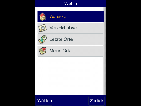 Telmap Navigator - Zielauswahl