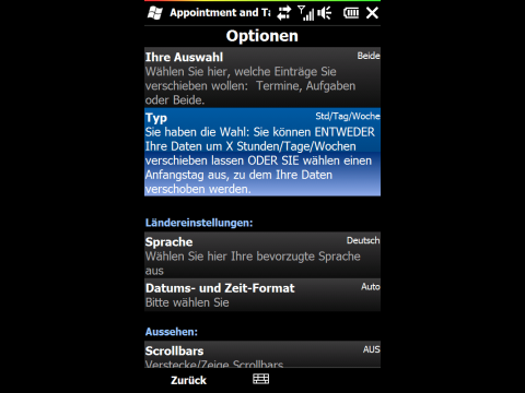 Trinefix Appointment and Task Mover - Optionen