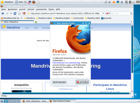 Firefox liegt in der Version 3.6.8 vor.