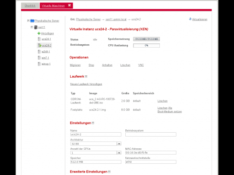 Univention Virtual Machine - Manager