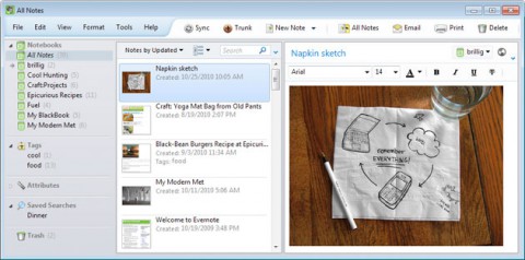 Evernote 4 - Hauptfenster