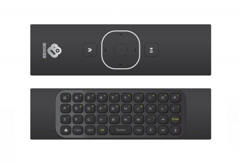 Boxee-Box-Fernbedienung, oben Steuerkreuz, unten Tastatur
