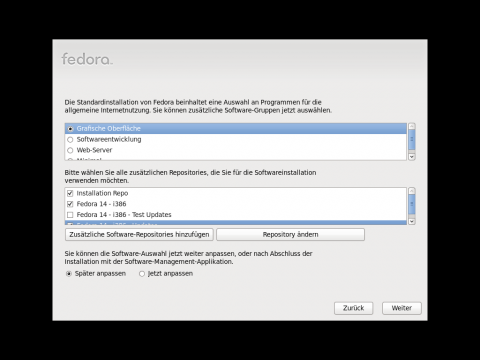 ... eine Vorauswahl f&uuml;r die Softwareinstallation mit.