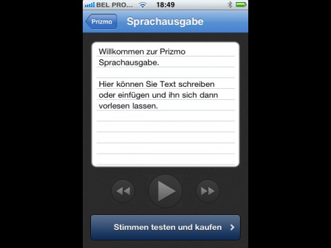 Prizmo f&uuml;r iOS - Sprachausgabe