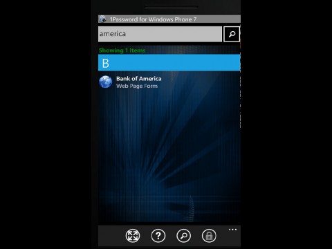 1Password f&uuml;r Windows Phone 7 - Suchfunktion
