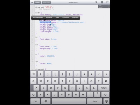 Textastic - Codehervorhebungen und erweiterte iPad-Tastatur