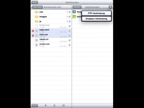 Textastic - FTP- und Dropboxunterst&uuml;tzung
