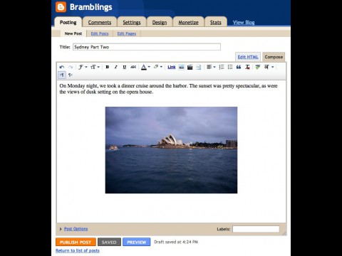 Google Blogger - alte   Benutzeroberfl&auml;che