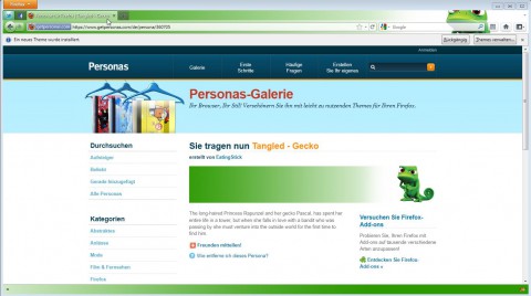 Personas ver&auml;ndern das Aussehen des Browsers - jetzt auch mit Transparenzen.