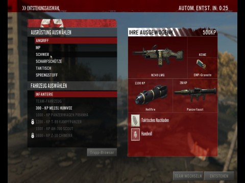 Im Multiplayermodus w&auml;hlt der Spieler Waffen und Klassen.