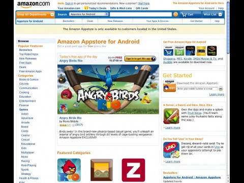 Amazon Appstore - auf Amazon.com mit Hinweis auf die regionale Beschr&auml;nkung (Bild: Golem.de)