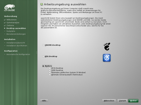 Zur Auswahl stehen mehrere Desktops.