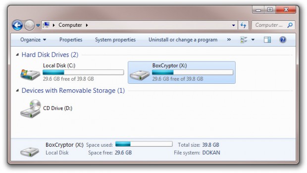 Boxcryptor erscheint als weitere Festplatte im System.