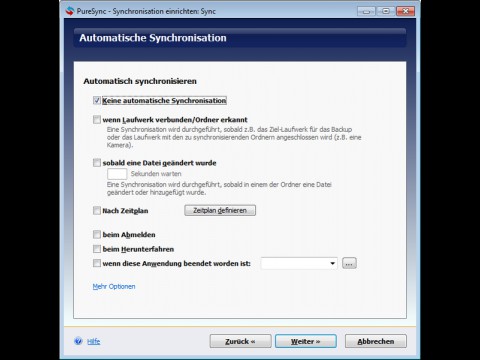 Puresync - Synchronisationseinstellungen