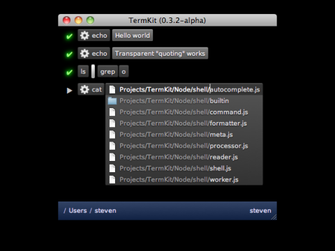ls und grep kombiniert in Termkit