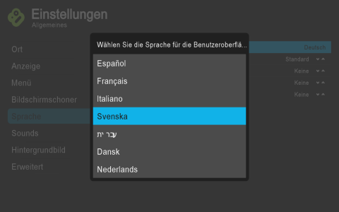 Boxee Box Firmware 1.1 - neben Deutsch gibt es weitere neue Sprachen f&uuml;r die Benutzerf&uuml;hrung. (Bild: Boxee)