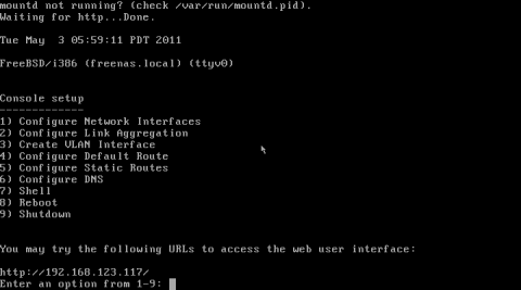 FreeNAS-8.0-Oberfl&auml;che: Shell-Interface