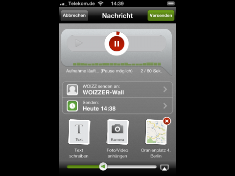 Woizzer-App - Aufzeichnungen k&ouml;nnen auch pausiert werden. (Bild: Golem.de) 