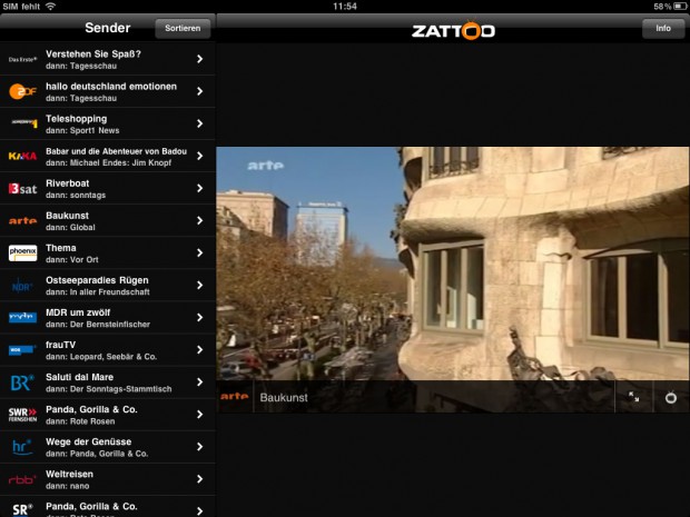 Zattoo Live TV f&uuml;r iOS - ohne Abo gibt es nur ein verwaschenes Bild. (Bild: Golem.de)