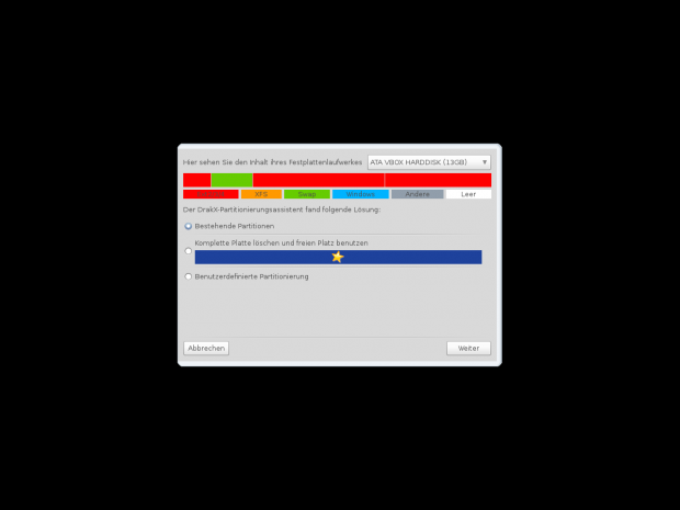 Das Partitionierungswerkzeug der Installation