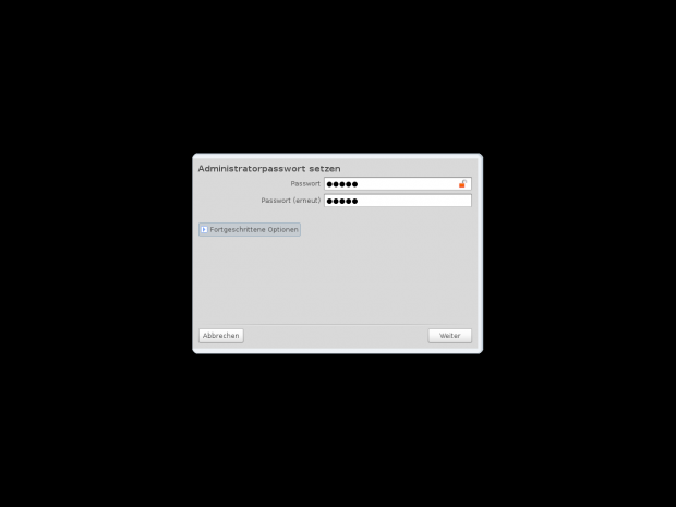 Nach der Installation muss nur noch das Root-Passwort festgelegt ...