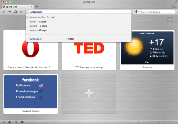 Opera 12 für Mac OS mit automatischer Vervollständigung