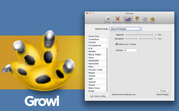 Growl 1.3 - Displaykonfiguration (Bild: Growl)
