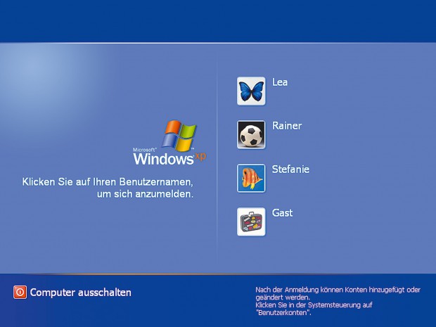 Windows XP - Anmeldebildschirm (Bild: Microsoft)