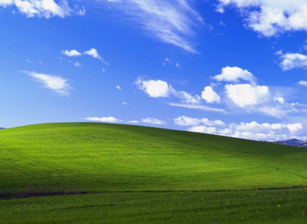Windows XP - das bekannte Wallpaper Wiese mit Wolken (Bild: Microsoft)